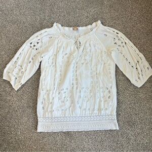 Kyra White Eyelet 3/4 Sleeve Blouse, Size Large